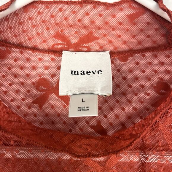 Anthropologie Maeve Large Bow Lace Mesh Long Sleeve Sheer Blouse Top - Picture 6 of 7